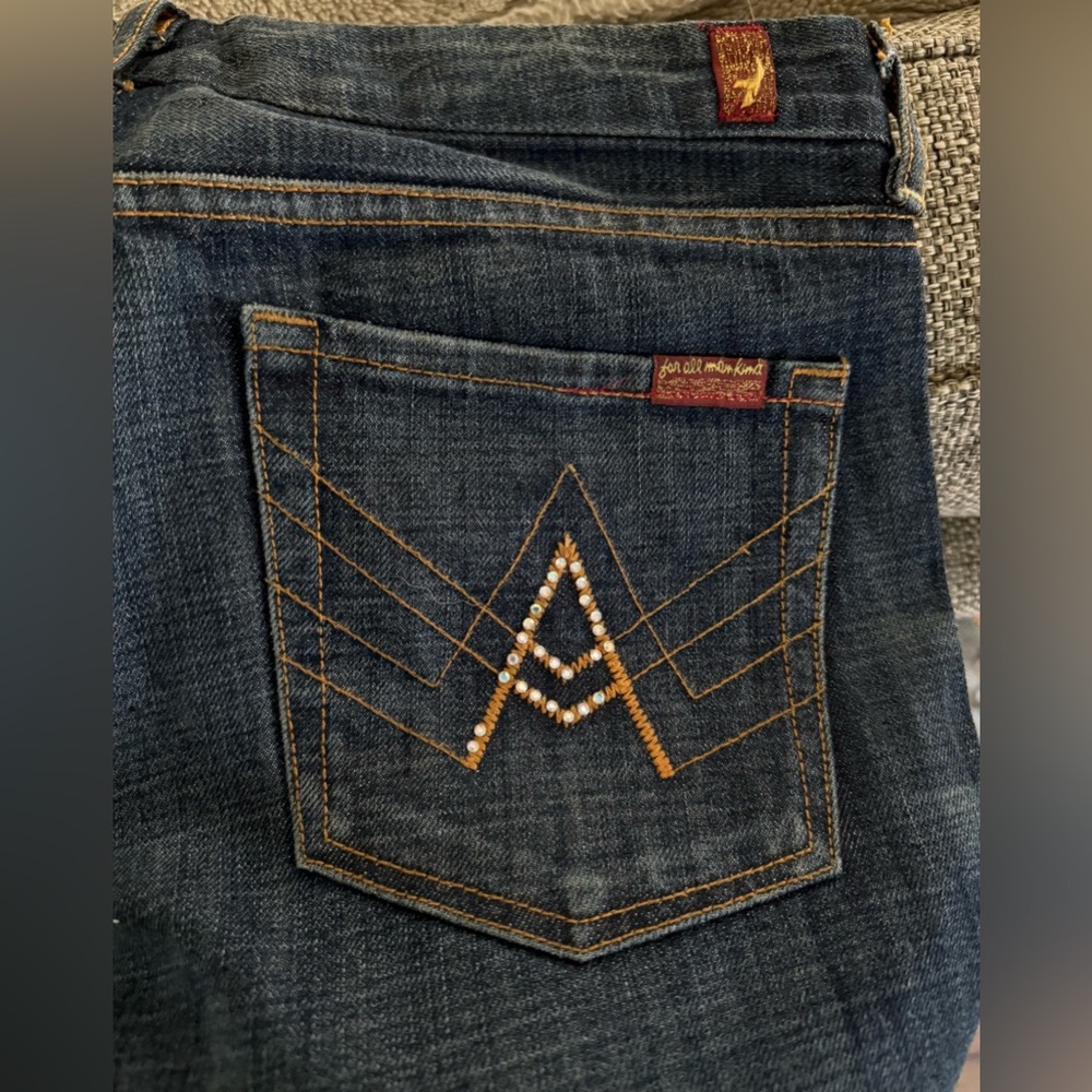 Y2K • 7 For All Mankind - Vintage Bootcut Indigo Jeans w/ Swarovskis • Low cut - Picture 6 of 6